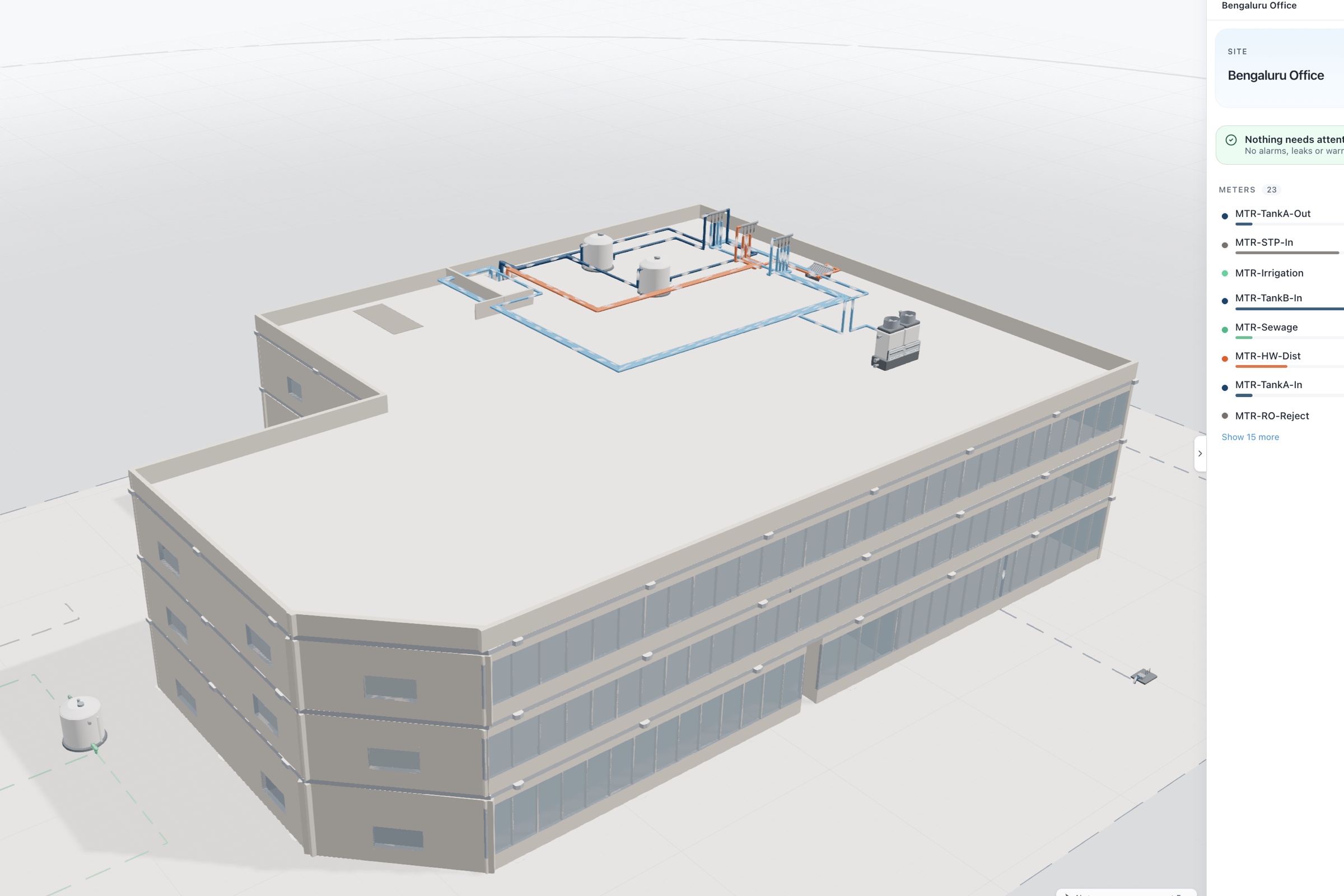 Aqueduct digital twin of an office building with metered water lines