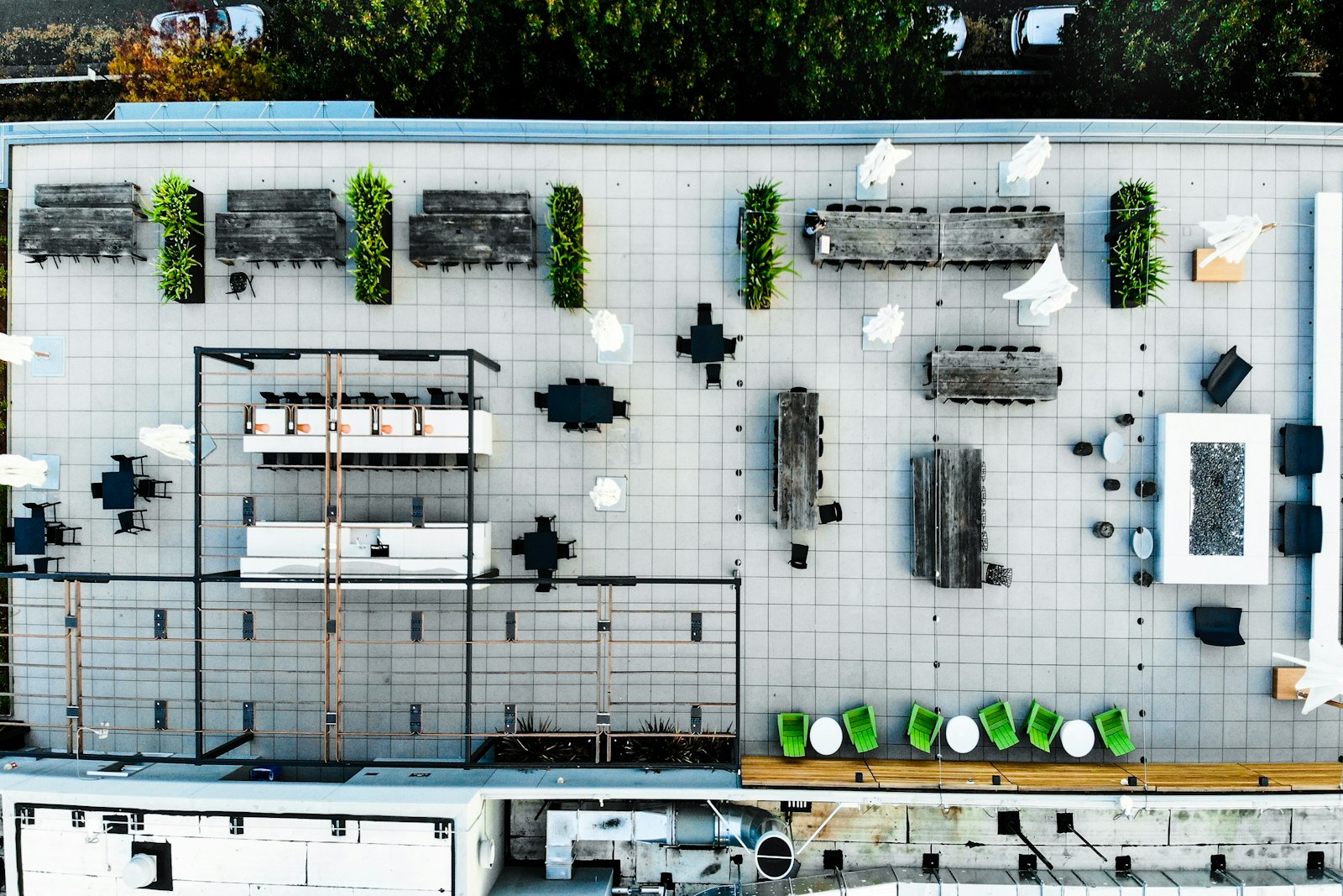 Top-down view of an open office floor