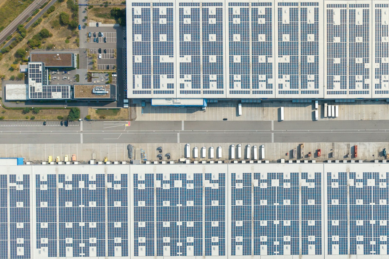 Aerial view of solar roofs