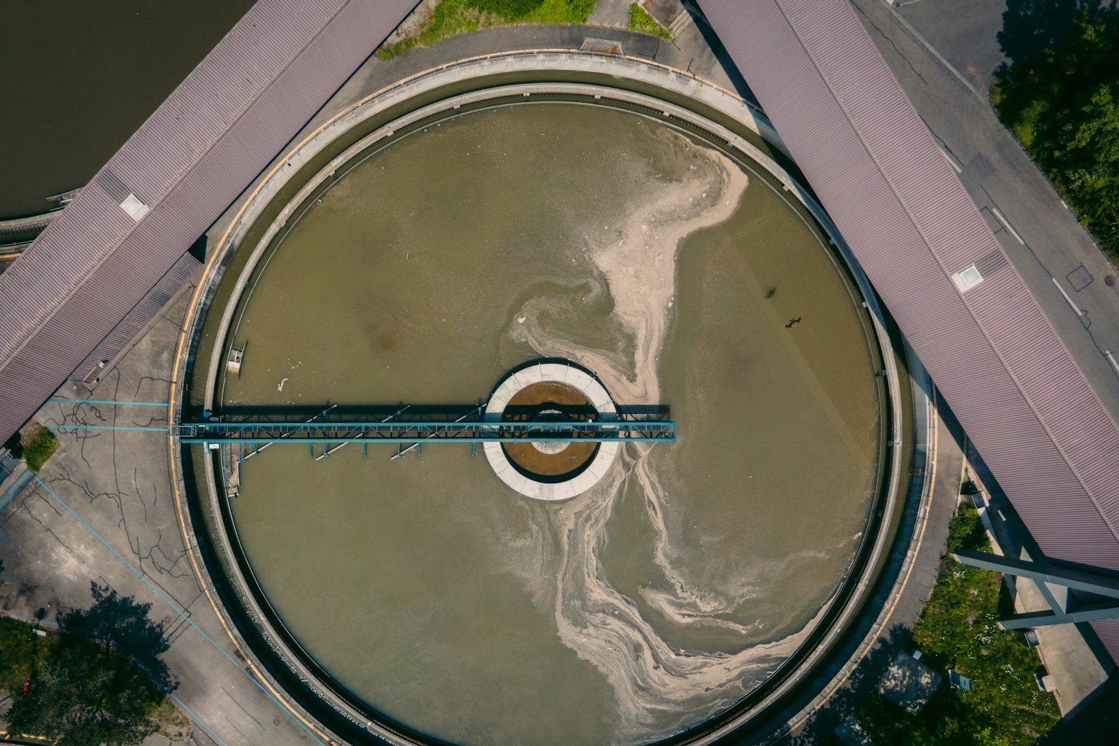 Top-down view of a clarifier basin